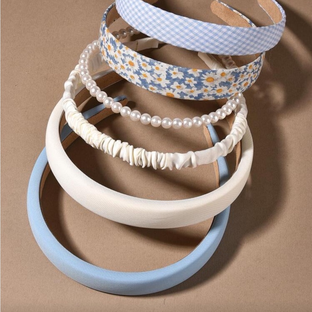 Set of 6 Blue and White Headband Set - Picture 2 of 3